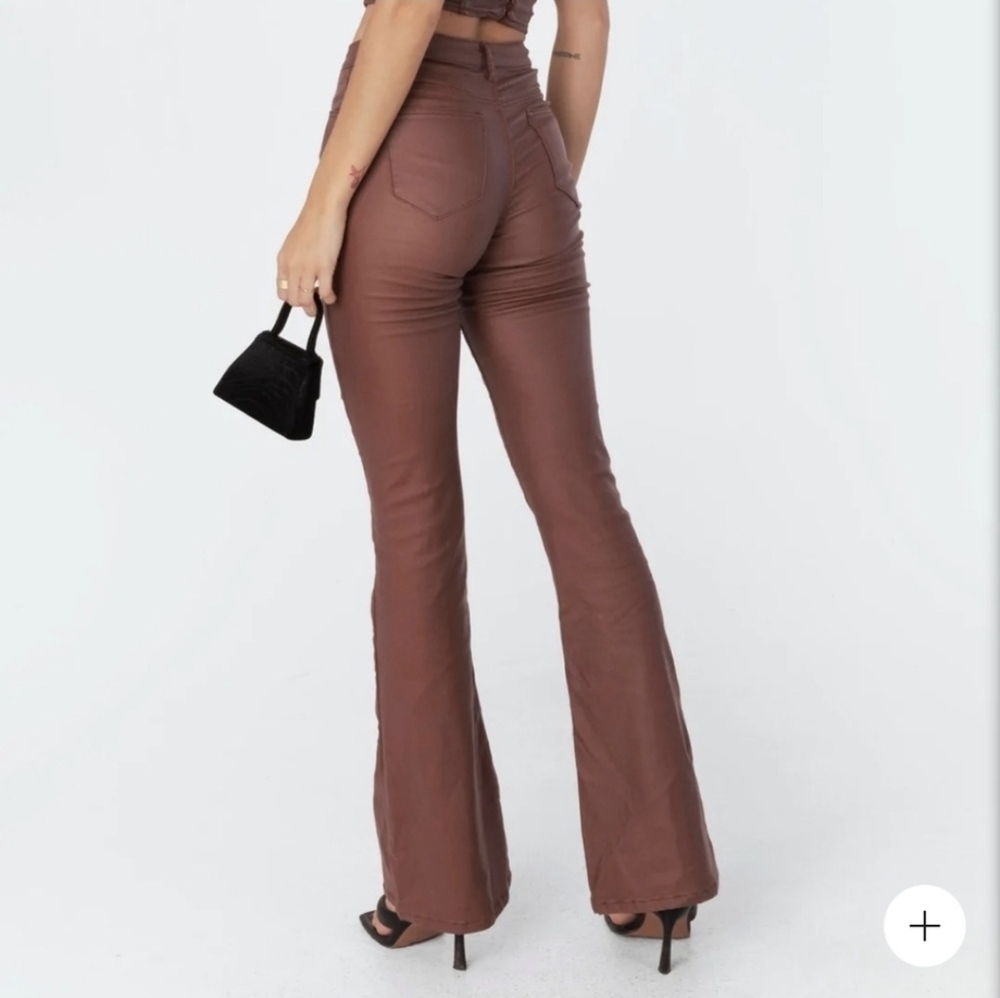 Edikted Luna Faux Leather Flare Pants Size Medium - Picture 11 of 16